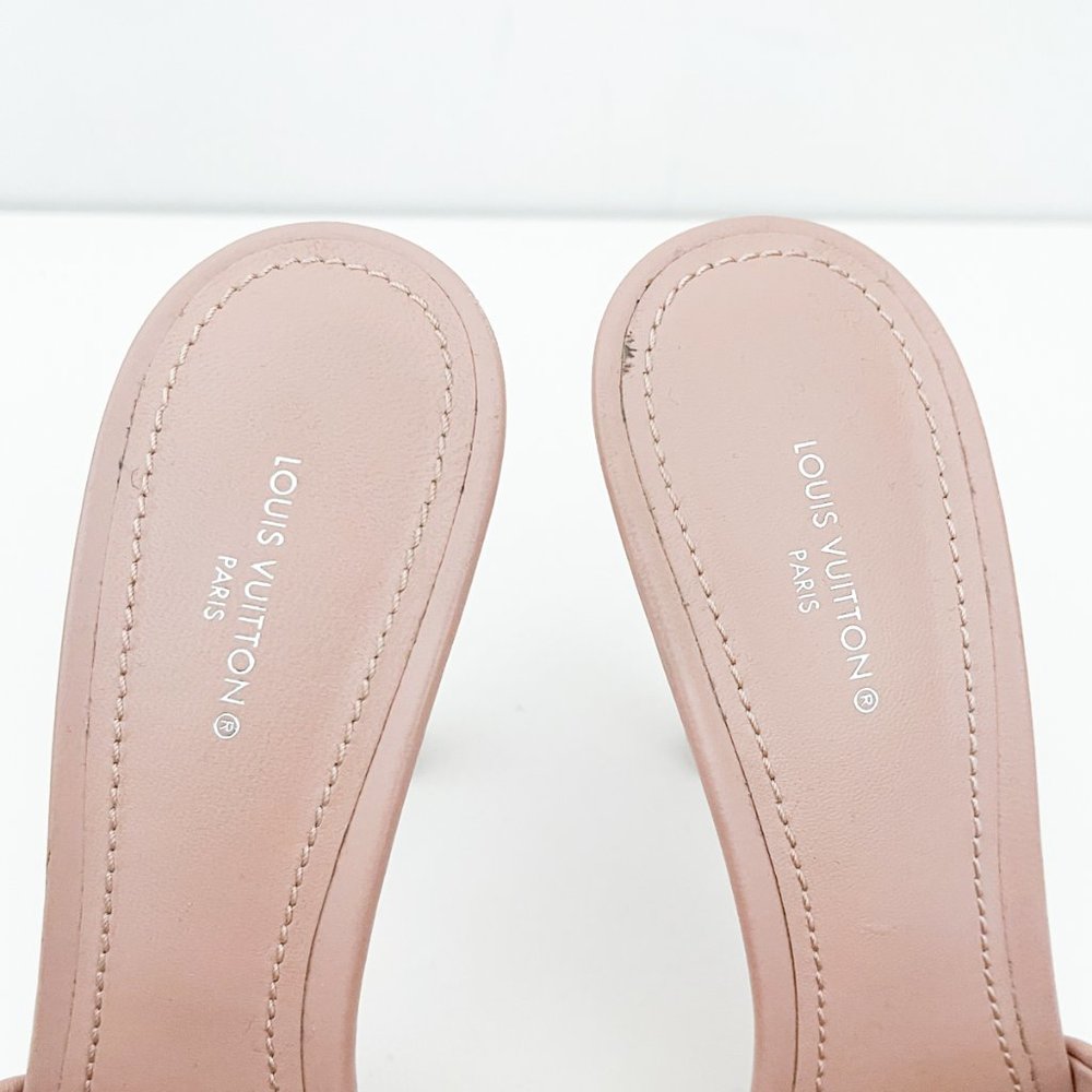 Louis Vuitton Revival Mule Monogram Heel Padded Heels Sandals Natural Nude Beige - Picture 9 of 16